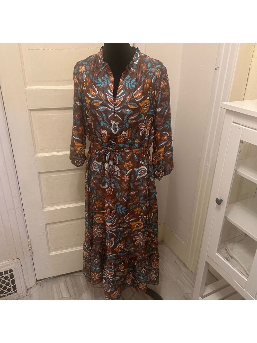J McLaughlin Silk Blend Floral Print Maxi Women's Dress SML Southwestern Boho